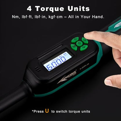AEROFORCE Digital Torque Wrench - 3/8 Inch Drive Electric Torque Wrench (3-60Nm), Features Dual-Direction Ratchet, ±2% Accuracy, Buzzer & LED Alerts, 4-Measurement Unit (Nm/lb.ft/in.lb/kgf.cm) - style: 3/8’’ 2.21-44.25 lb.ft