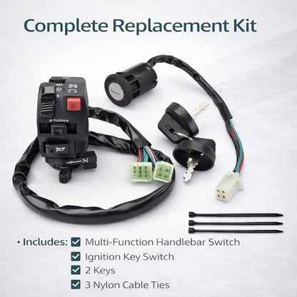 7/8" Left Handlebar Control Switch Assembly & 4-Pin Ignition Key Combo with Manual Choke - Replacement for 150cc 200cc 250cc Chinese ATV Quad TaoTao Coolster SSR Roketa Baja SunL