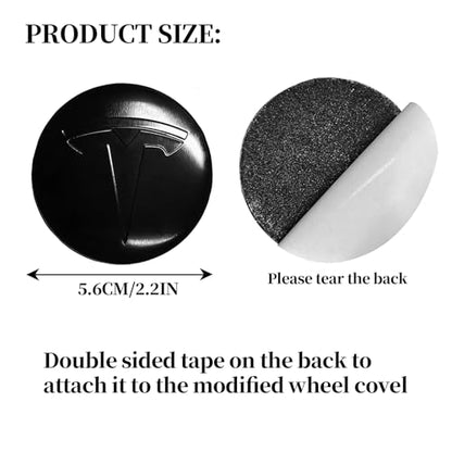 4 Pack Aluminum Waterproof Wheel Cover Center Emblem Sticker for Tesla Model 3 Model Y 56mm Hubcaps Wheel Rim Cover (Glossy Black) - color: Glossy Black