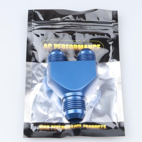 AC PERFORMANCE -10 AN In to -8 AN Out Y Block Splitter Fuel Fitting Aluminum Blue - color: Blue, size: 10AN to 2 x 8AN