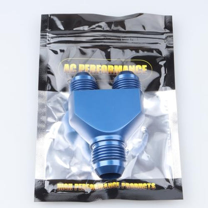 AC PERFORMANCE -10 AN In to -8 AN Out Y Block Splitter Fuel Fitting Aluminum Blue - color: Blue, size: 10AN to 2 x 8AN