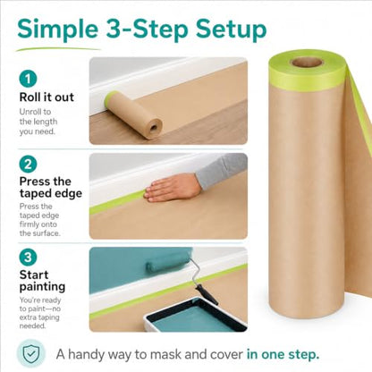 SWRT Pre-Taped Masking Paper for Painting, 12 in x 50 ft, 2-Roll - size: 2 Rolls: 12"
