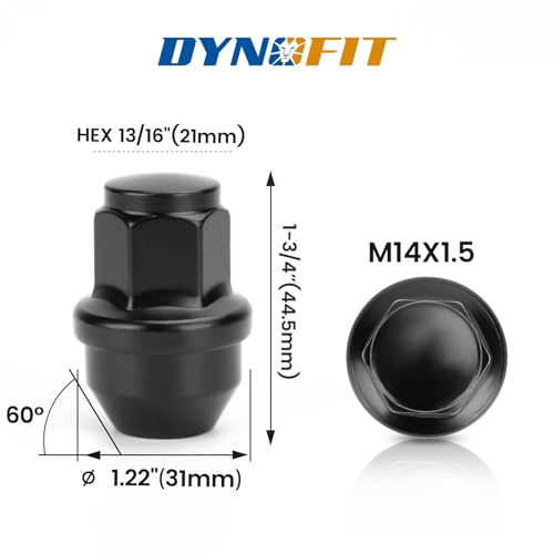 Dynofit 14x1.5 OEM Lug Nuts for 2015-2026 F150, 24pcs One-piece Stock Wheel Nut Compatible with Ford Expedition, 2015-2026 Lincoln Navigator, 14mmx1.5 Factory Tuner Nuts Replace OE#611008 - color: Black, size: M14x1.5,1.75",Ford
