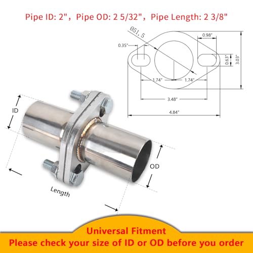Exhaust Flange Bolts Quick Fix Repair Pipe Kit w/Gasket & Hardware, 2'' Inch ID 2 Bolts T304 Stainless Steel Universal Flange Replacement Kit - size: 2"ID-2 Bolts