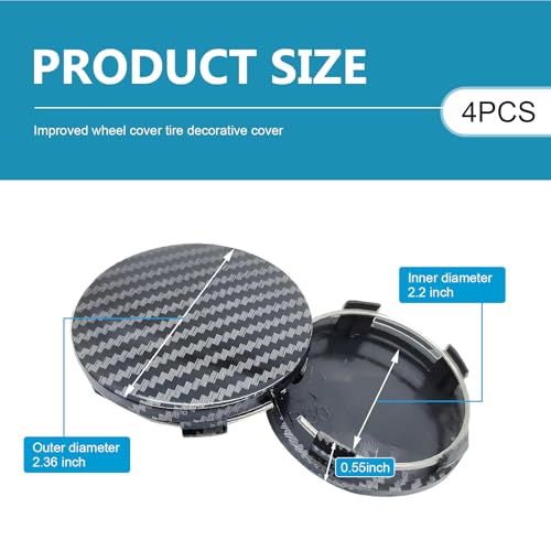 4PCS Car Wheel Hub Center Caps, 2.36" OD 2.2" ID Wheel Center Caps, Carbon Fiber ABS Snap-in Rim Hub Cover, Rustproof Center Caps for Rims, Universal Wheel Hub Decoration (Carbon Fiber) - color: Carbon Fiber-black