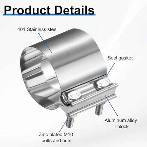HARFINGTON Exhaust Clamp 3.66" Stainless Steel Lap Joint Band Clamp Exhaust Pipes Connection with M10x55 Screws for Car Muffler Elbow Pipes - size: 3.66 inch