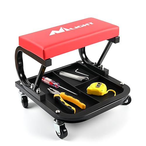 Nilight Rolling Mechanic Seat, 250 LBS Capacity Padded Mechanic Stool - color: Black Red 250lbs