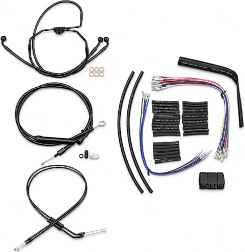16 Inches Ape Hanger Black Stainless Handlebar Cable Kit Brake Line Clutch Cable Electronic Throttle CAN-Bus Wiring Harness Compatible with 2000-2006 H-D Touring No Cruise - size: 16 Inches