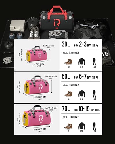 IRON JIA'S Motorcycle Dry Bag, Waterproof Duffel Bag with Roll-Top Closure - color: Pink, size: 30L