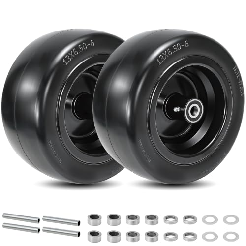 2 Pcs 13x6.50-6 Flat Free Lawn Mower Tire and Wheel Fit 3/4" 1/2" 5/8" Axle - size: 2 Pcs 13x6.50-6 Flat Free
