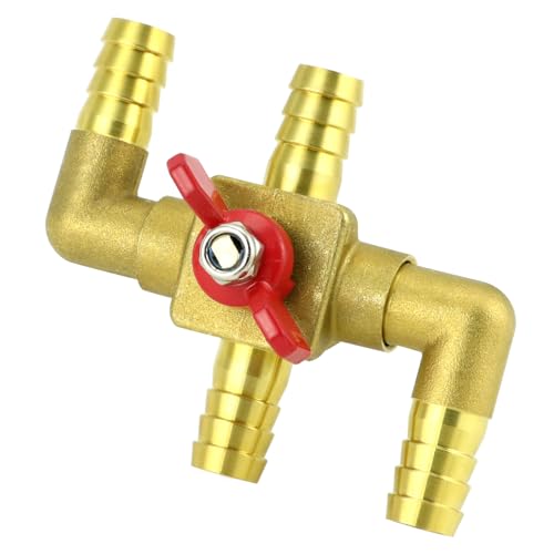 QWORK Solid Brass 5/8" 4-Way Heater Control Valve with Switch, 16mm Hose Barb Automotive Bypass