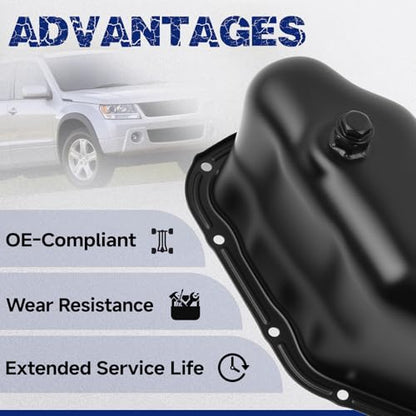 Transmission Oil Pan with Drain Plug, Fit for Suzuki Vitara 2004 V6 2.5L, Grand Vitara 1999-2005 V6 2.5L, Grand Vitara 2001 V6 2.7L, XL-7 2002-2006 V6 2.7L, OE 264550, SZP01A, 1152085F10 - size: 264-550