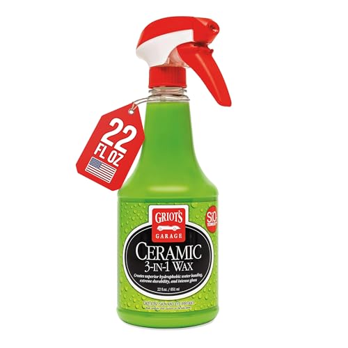 Griot’s Garage Ceramic 3-in-1 Wax, SiO2 Spray for Cars, Trucks, and RV’s, Provides Protection and Water Beading on Paint, Wheels, Plastic, Rubber Trim, Chrome, and More, 10978, 22 oz