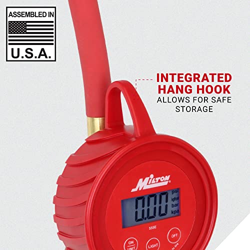 Milton 555e: Precision Digital Tire Inflator, Air Pressure Gauge, Grip-Head Air Chuck, 20" Hose, 1/4" Npt, W/Extreme ± 0.1& Accuracy, 10-120 Psi