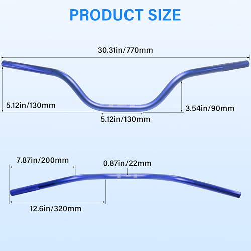Universal 7/8" 22mm Dirt Bike Handlebar Set,Choice of Mid or High-Rise Aluminum Handlebars with Anti-Slip Grips & Crossbar for Pit Bike, Dirt Bike,ATV, Quad,Motorcycle (Blue, Mid Rise Handlebar) - size: Mid Rise Handlebar