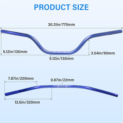 Universal 7/8" 22mm Dirt Bike Handlebar Set,Choice of Mid or High-Rise Aluminum Handlebars with Anti-Slip Grips & Crossbar for Pit Bike, Dirt Bike,ATV, Quad,Motorcycle (Blue, Mid Rise Handlebar) - size: Mid Rise Handlebar