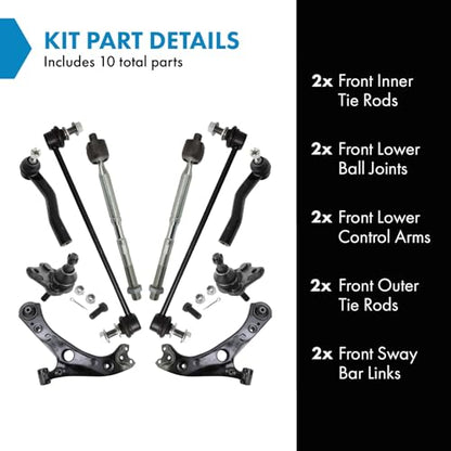 TRQ Front Steering and Suspension Kit Tie Rods Control Arms Ball Joints - style: PSA39344