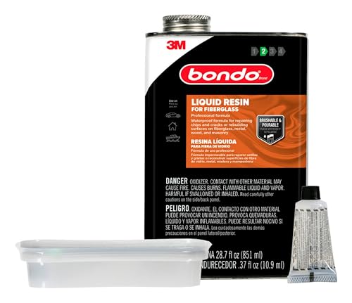 3M Bondo Fiberglass Resin 28.7 US Fl oz Filler with 0.37 Fl oz Hardener, Stage 2, Waterproof Formula for Repairing, Resurfacing, or Rebuilding Metal, Wood, Fiberglass or Masonry Surfaces (00402)