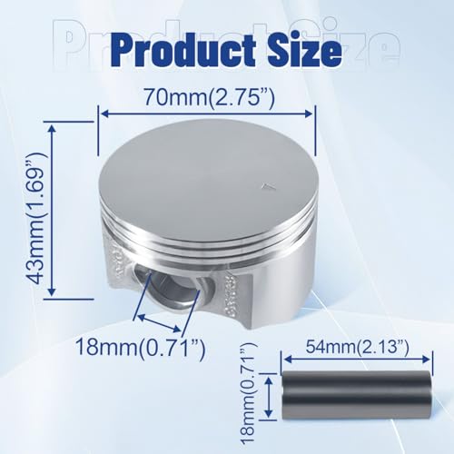 70mm Flat Top Piston and .550 Ring Kit With Head Gasket For Predator 212cc