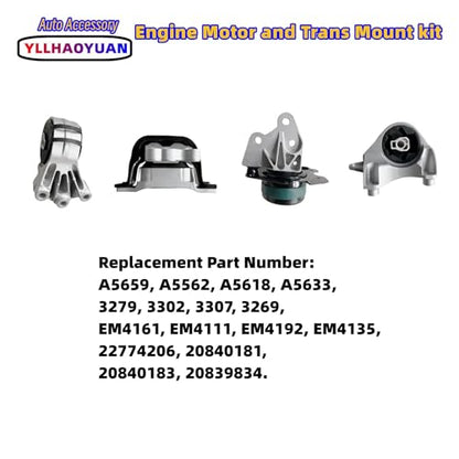 Yllhaoyuan Set of 4 Complete Engine & Transmission Mount Set - size: Equinox 2010-2017 2.4L