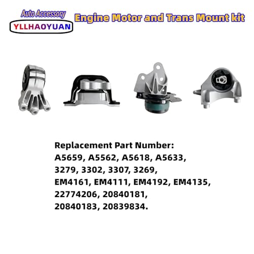 Yllhaoyuan Set of 4 Complete Engine & Transmission Mount Set - size: Equinox 2010-2017 2.4L