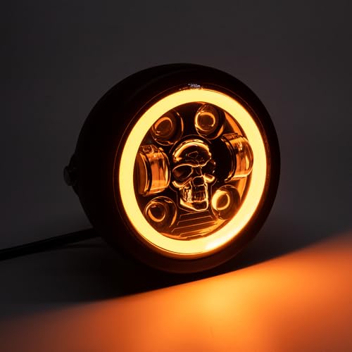 Motorcycle Headlight 5.75 inch Round LED with Mounting Brackets Assembly, Front Headlamp with DRL High/Low Beam for Cafe Racer E-bike Bobber Chopper (style D) - style: style D