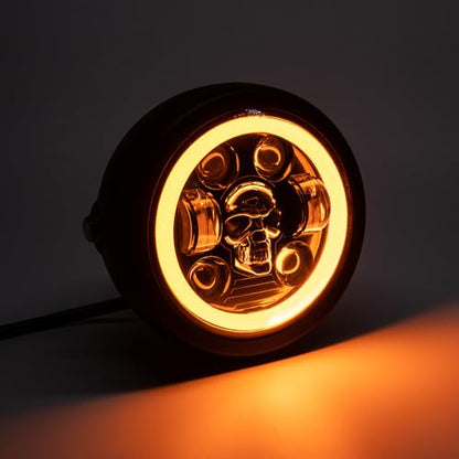 Motorcycle Headlight 5.75 inch Round LED with Mounting Brackets Assembly, Front Headlamp with DRL High/Low Beam for Cafe Racer E-bike Bobber Chopper (style D) - style: style D
