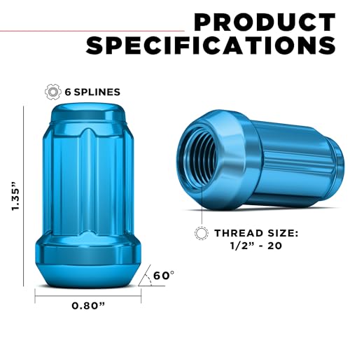 White Knight 3804BLT-20AM 1/2"-20 Blue 6 Spline Lug Nut with Key, 20 Pack (for AFTERMARKET Wheels with Smaller 0.80" Diameter Seating) - color: Blue