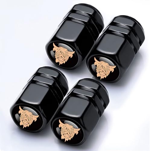 4Pack Highland Cow Tire Valve Caps Aluminum Leak-Proof Valve Stem Covers - color: Highland Cow