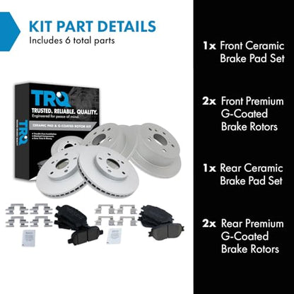 TRQ Front and Rear Brake Pad and Rotor Set Ceramic G Coated Rotors