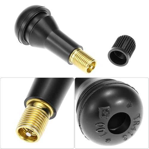 QWORK TR413 Rubber Snap-in Tire Valve Stems, 100 Pcs Brass Core EPDM Rubber Universal Fit for Passenger Car Tubeless Tires Leak Tested