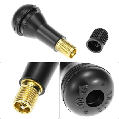 QWORK TR413 Rubber Snap-in Tire Valve Stems, 100 Pcs Brass Core EPDM Rubber Universal Fit for Passenger Car Tubeless Tires Leak Tested