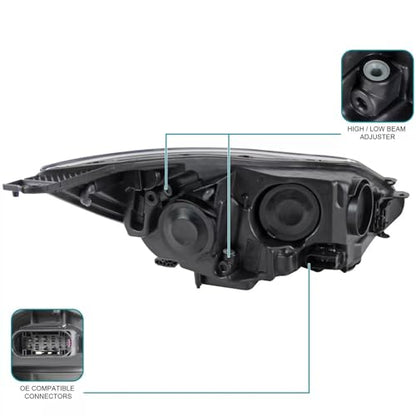 Headlights Assembly w/Bulbs Set For 2012-2014 Ford Focus Black Housing - color: For 2012-2014 Focus