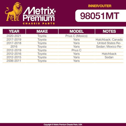 Metrix Premium Chassis Parts Inner & Outer Tie Rod End Kit Fits Yaris 06-19 - size: 98051MT