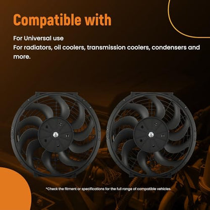 maXpeedingrods 2X 12 inch Universal Slim Fan Push Pull Electric Radiator Cooling 12V Mount Kit - size: 12 inch