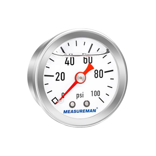 MEASUREMAN 1-1/2" Dial Size, 304 Stainless Steel case, Liquid Filled Fuel Pressure Gauge, 0-100Psi, 3-2-3%, 1/8" NPT Center Back Mount - size: 0-100 psi, style: Back Mount