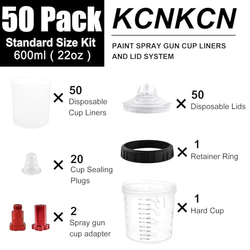 Disposable Paint Spray Gun Cup Liners & Lid, 50 Pack 20Ounce, 190Mic - size: 50pcs 600ml 20oz Cups