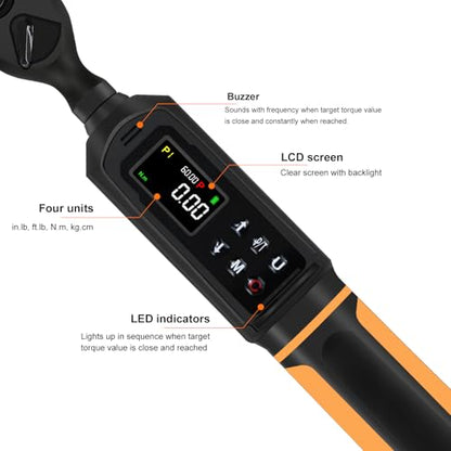 Uharbour 3/8" Drive Digital Torque Wrench 0.66-44.29 Ft.lbs/0.9-60Nm - size: 3/8" Drive 1-60 Nm