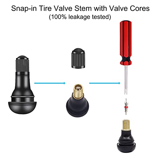 Tire Valve Stem Tool Puller and Installer Kit - 4PCS TR412, 4PCS TR413, 4PCS TR414 Snap-in Tire Valve Stem with Valve Cores, Single Head Valve Core Remover Installer Tool - size: 14PCS
