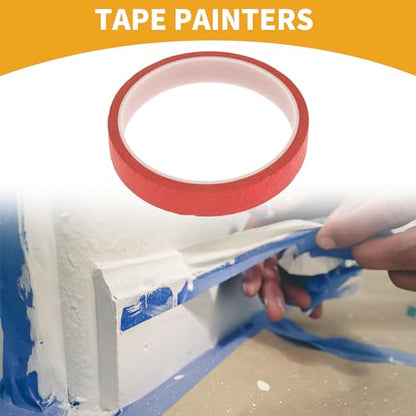 1 Pc 0.6 Inches x 10.9 Yards Universal Painters Tape - DIY Car Auto Paint for Masking Tape No Residue - Crepe Paper Red - color: Red, size: 0.6 Inches x 10.9 Yards