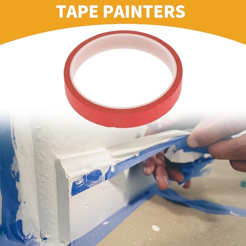 1 Pc 0.6 Inches x 10.9 Yards Universal Painters Tape - DIY Car Auto Paint for Masking Tape No Residue - Crepe Paper Red - color: Red, size: 0.6 Inches x 10.9 Yards
