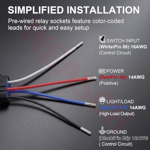 12V 40A 4-Pin SPST Waterproof Relay and 14AWG Harness Kit - size: 12V 4Pin
