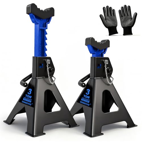 3 Ton (6,600 LBs) Jack Stands with Double Pin Locking,Rubber Cover and Large Foot Base,11"-17" Adjustable Height,Heavy Duty Car Jack Stands,Lifting SUV,MPV,Pickup Truck,ATV/UTV,1 Pair,Blue - color: blue-standard, size: 3ton Load Capacity