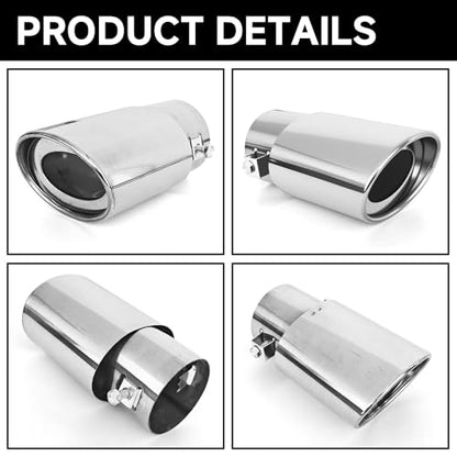Stainless Steel Car Exhaust Tip, Bolt-On Resonated Muffler Slant Tip with Clamps and Adapters, 2.5" to 3.3" Adjustable Auto Chrome-Plated Finish Exhaust Tailpipe for Cars (Silver, Style 1) - color: Silver