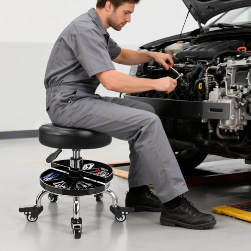 FLOLXNB Garage Mechanic Stool with Storage Tray,Low Height Rolling Shop Stools, Rolling Mechanics Seat Chair Height Adjustable, Rolling Shop Chair, Work Stool Creeper Seat (Style 2) - style: Style 2