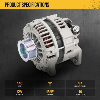 110Amp Alternator for Nissan,Automotive Replacement Alternator Fit for Frontier/Pathfinder 05-07,Xterra 06-07,Auto Replace 210-1112, 56028697AE, 56028697AH, 421000-0580, 11298, AL6461X, - style: 11121N