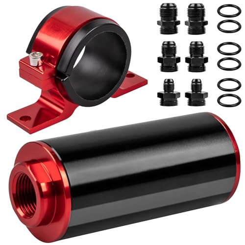 LUNEY 100 Micron Inline Fuel Filter with 6/8/10AN Adapters & 50MM Bracket