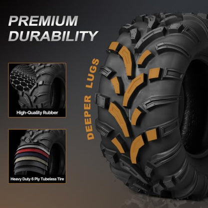 TUFFIOM Set of 2 ATV UTV Tires, 24x8-12, 6PR All-Terrain Mud Tires with Directional Tread, Drainage, Strong Srip and Snow-breaking for Rainy/Snowy Areas, Tubeless Trail Tire - size: 24x8.00-12 (2 pack)