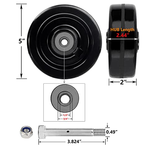 SY America 5"x2" Width 4 Pack Phenolic Wheel w/Rolling Bearing & Steel Bushing 1/2" Axle Diameter Casters Total Capacity 4000 lbs(5 inches Pack of 4) - size: 5" 4-pack [ 4 Wheel ]