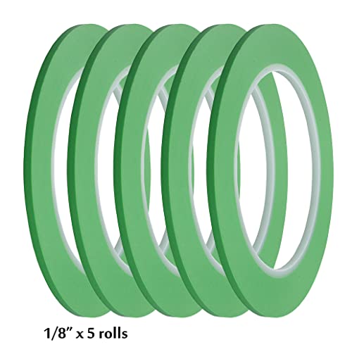 JINBING High-Temp Vinyl Fine Line Fineline Masking Tape Automotive Paint for Curves Green (1/8 inch x 5) - size: 1/8 inch x 5 rolls